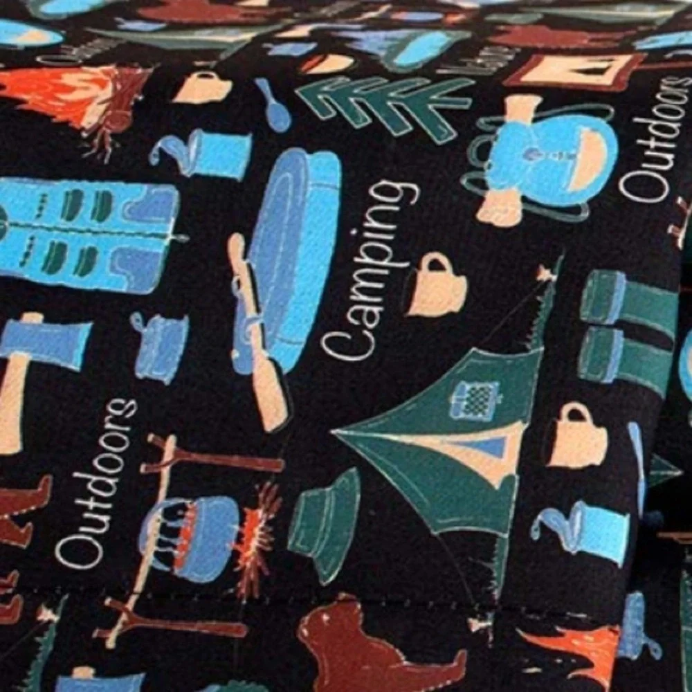 Kids Sheet Set-Campsite Retro Camp Print 3Pc. Set NAVY BLUE-TWIN